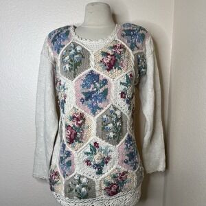 Vintage Womens Floral Sweater Casual Corner Small Grannycore Cottagecore Spring